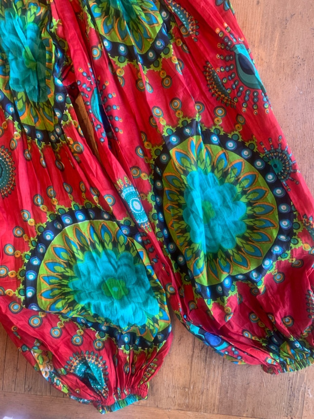 Cotton Red Floral Medallion Bohemian Puff Jogger Pant - Picture 3 of 16